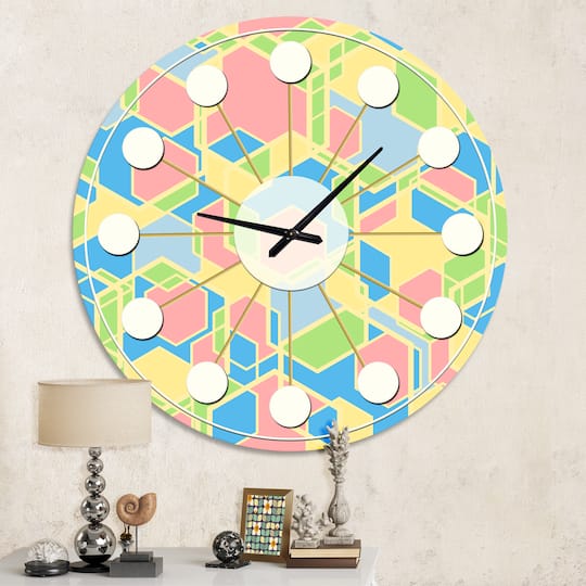 Designart Geometrical Pastel Abstract II Mid-Century Modern Wall Clock